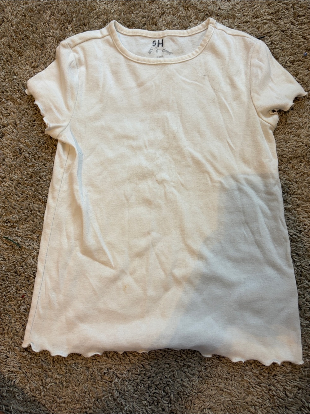 Cat & Jack White Short Sleeve Girls Tee with Scalloped Hem